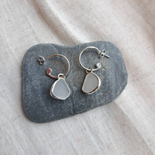 Load image into Gallery viewer, Sea Glass Charm Hoops - Small White Cornish Sea Glass