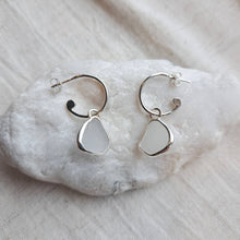 Load image into Gallery viewer, Sea Glass Charm Hoops - Small White Cornish Sea Glass