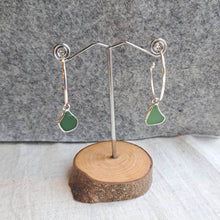Load image into Gallery viewer, Sea Glass Charm Hoops - Large Green Cornish Sea Glass