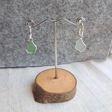 Load image into Gallery viewer, Sea Glass Charm Hoops - Small Green & Pale Blue Mismatch Cornish Sea Glass