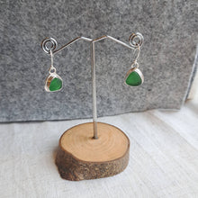 Load image into Gallery viewer, Emerald Green Sea Glass Drop Earrings