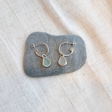 Load image into Gallery viewer, Sea Glass Charm Hoops - Small Green & White Mismatch Cornish Sea Glass