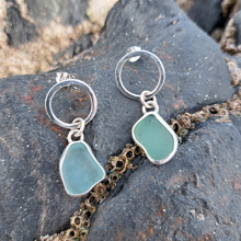Load image into Gallery viewer, Sea Glass Circle Earrings - Sea Green & Light Blue Mismatch Cornish Sea Glass