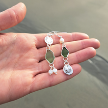 Load image into Gallery viewer, One of a Kind Sea Glass and Freshwater Pearl Charm Earrings