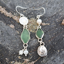 Load image into Gallery viewer, One of a Kind Sea Glass and Freshwater Pearl Charm Earrings