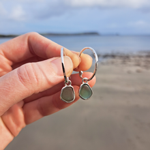 Load image into Gallery viewer, Sea Glass Charm Hoops - Medium Green & Teal Mismatch Cornish Sea Glass