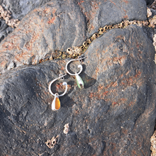 Load image into Gallery viewer, Sea Glass Charm Hoops - Small Orange & Blue Mismatch Cornish Sea Glass