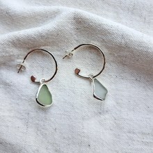Load image into Gallery viewer, Sea Glass Charm Hoops - Small/ Medium Green & Pale Blue Mismatch Cornish Sea Glass