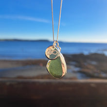 Load image into Gallery viewer, Forest Green Sea Glass & Infinity Anchor Pebble Necklace | Cornish Sea Glass Treasure Necklace