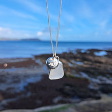 Load image into Gallery viewer, Frosted White Sea Glass & Crashing Wave Pebble Necklace | Cornish Sea Glass Treasure Necklace