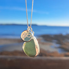 Load image into Gallery viewer, Forest Green Sea Glass & Infinity Anchor Pebble Necklace | Cornish Sea Glass Treasure Necklace
