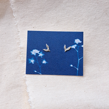 Load image into Gallery viewer, Mini silver leaf studs on blue forget-me-not cyanotype printed card background