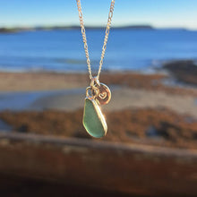 Load image into Gallery viewer, Teal Sea Glass & Recycled Silver Love Hearts Necklace | Cornish Sea Glass Treasure Necklace