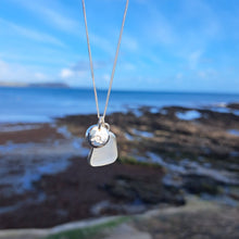 Load image into Gallery viewer, Frosted White Sea Glass & Crashing Wave Pebble Necklace | Cornish Sea Glass Treasure Necklace