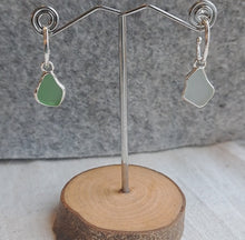 Load and play video in Gallery viewer, Sea Glass Charm Hoops - Small Green &amp; Pale Blue Mismatch Cornish Sea Glass
