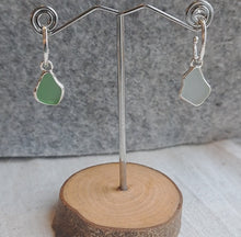 Load and play video in Gallery viewer, Sea Glass Charm Hoops - Small Green & Pale Blue Mismatch Cornish Sea Glass