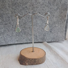 Load and play video in Gallery viewer, Sea Glass Charm Hoops - Small Green & White Mismatch Cornish Sea Glass