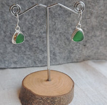Load and play video in Gallery viewer, Emerald Green Sea Glass Drop Earrings