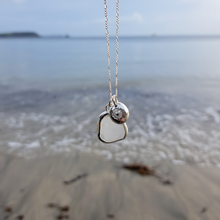 Load image into Gallery viewer, Frosted White Sea Glass & Radiant Heart Pebble Necklace | Cornish Sea Glass Treasure Necklace