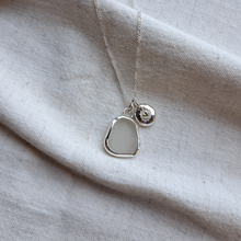 Load image into Gallery viewer, Frosted White Sea Glass & Radiant Heart Pebble Necklace | Cornish Sea Glass Treasure Necklace