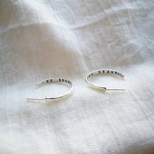 Load image into Gallery viewer, Handmade silver hoop earrings with 'be bold' and 'be brave' messages inside