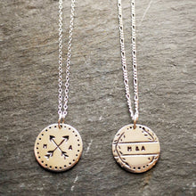 Load image into Gallery viewer, Two love token engraved necklaces with chain options - detailed or plain
