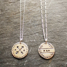Load image into Gallery viewer, Two love token engraved necklaces with chain options - detailed or plain