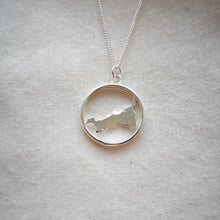 Load image into Gallery viewer, Handmade Cornish necklace - Cornwall map inside silver hoop