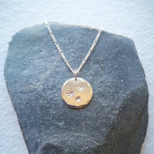 Load image into Gallery viewer, 3 hand-engraved stars on family constellation eco-silver necklace 
