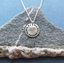 Load image into Gallery viewer, Silver coin necklace engraved with whale and ‘I’d cross oceans for you’ on back