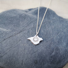 Load image into Gallery viewer, Heart with lines bursting out engraved on silver Isle of Wight shaped pendant on stone