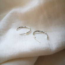 Load image into Gallery viewer, Handmade silver hoops with mum heart and nana heart inside 
