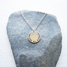 Load image into Gallery viewer, Recycled eco silver disc necklace with 'you are my anchor' engraved