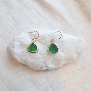 Emerald Green Sea Glass Drop Earrings