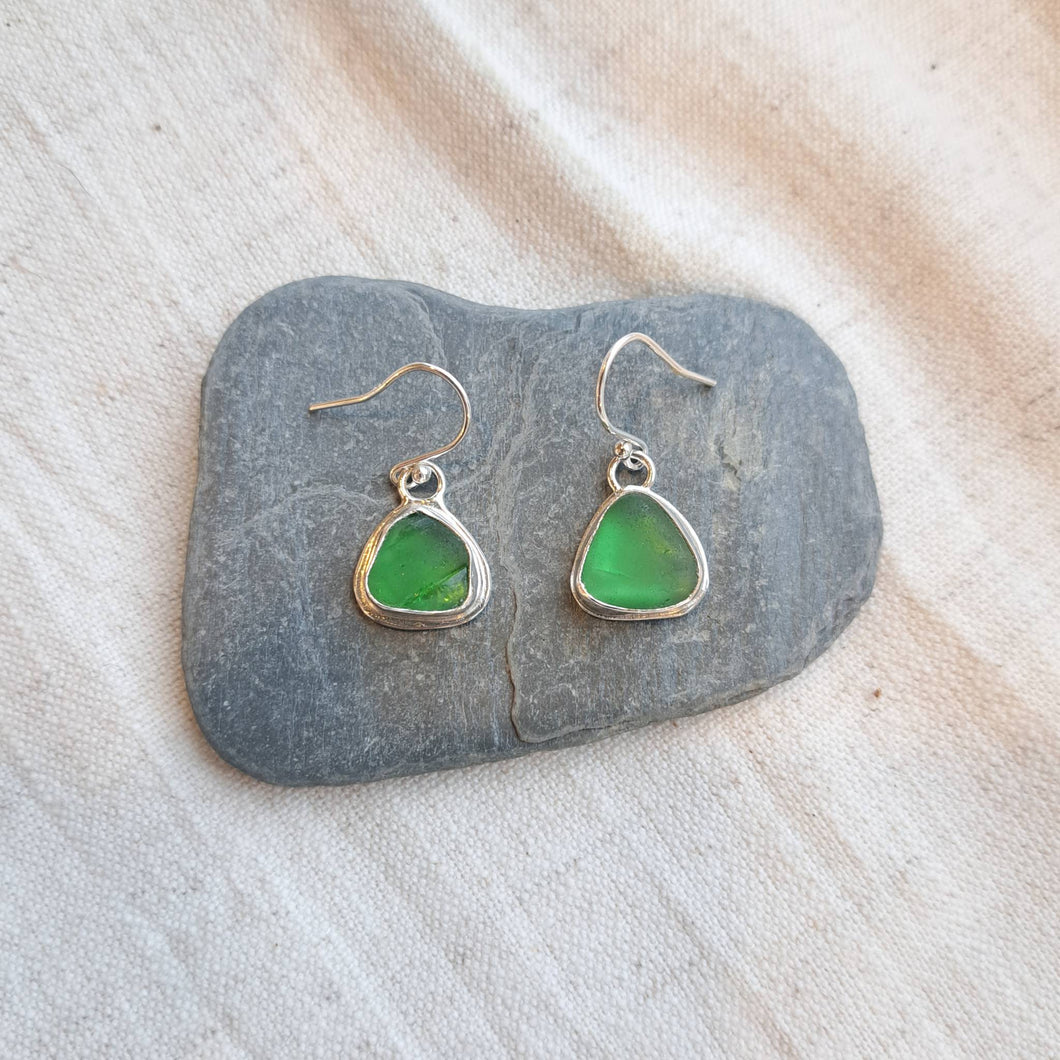 Emerald Green Sea Glass Drop Earrings