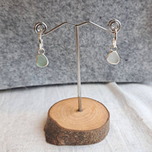 Load image into Gallery viewer, Sea Glass Charm Hoops - Small Green &amp; White Mismatch Cornish Sea Glass
