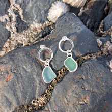 Load image into Gallery viewer, Sea Glass Circle Earrings - Sea Green &amp; Light Blue Mismatch Cornish Sea Glass
