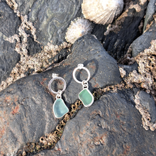 Load image into Gallery viewer, Sea Glass Circle Earrings - Sea Green &amp; Light Blue Mismatch Cornish Sea Glass
