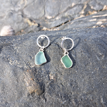 Load image into Gallery viewer, Sea Glass Circle Earrings - Sea Green &amp; Light Blue Mismatch Cornish Sea Glass

