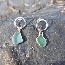 Load image into Gallery viewer, Sea Glass Circle Earrings - Sea Green &amp; Light Blue Mismatch Cornish Sea Glass
