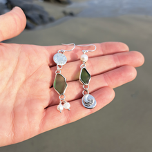 Load image into Gallery viewer, One of a Kind Sea Glass and Freshwater Pearl Charm Earrings
