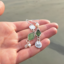 Load image into Gallery viewer, One of a Kind Sea Glass and Freshwater Pearl Charm Earrings
