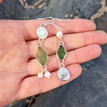 Load image into Gallery viewer, One of a Kind Sea Glass and Freshwater Pearl Charm Earrings
