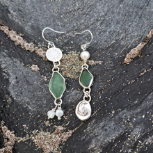 Load image into Gallery viewer, One of a Kind Sea Glass and Freshwater Pearl Charm Earrings
