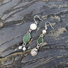 Load image into Gallery viewer, One of a Kind Sea Glass and Freshwater Pearl Charm Earrings
