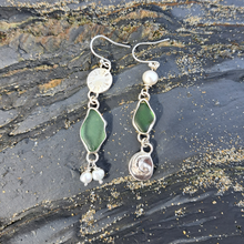 Load image into Gallery viewer, One of a Kind Sea Glass and Freshwater Pearl Charm Earrings
