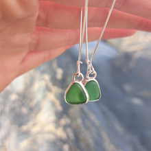 Load image into Gallery viewer, Green Cornish Sea Glass &amp; Silver Drop Long Hooks
