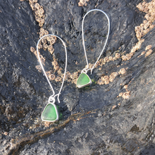 Load image into Gallery viewer, Green Cornish Sea Glass &amp; Silver Drop Long Hooks
