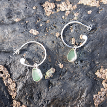 Load image into Gallery viewer, Sea Glass Charm Hoops - Medium Green &amp; Teal Mismatch Cornish Sea Glass
