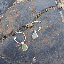 Load image into Gallery viewer, Sea Glass Charm Hoops - Small/ Medium Green &amp; Pale Blue Mismatch Cornish Sea Glass

